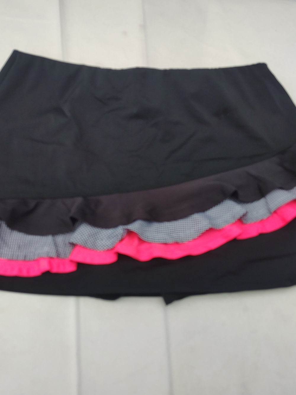 Tail Black Mini Skirt with Hot Pink Ruffle Trim